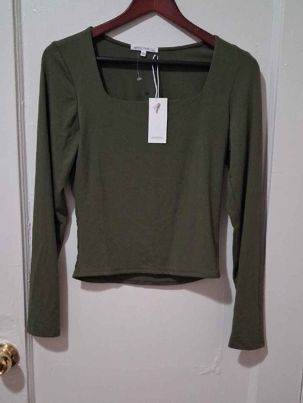 Antistar Green Long Sleeve Square Neck Top